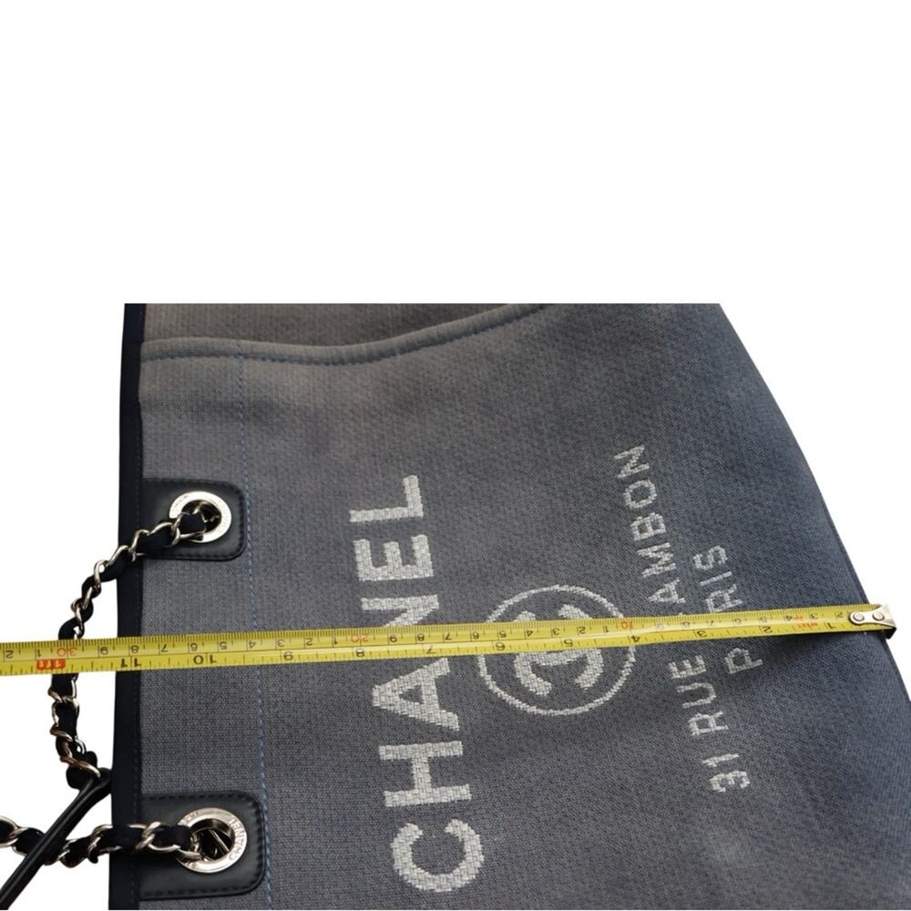 Chanel Deauville Tote Bag Denim Slate Blue Canvas Navy Trim Silver Hardware - Picture 16 of 16